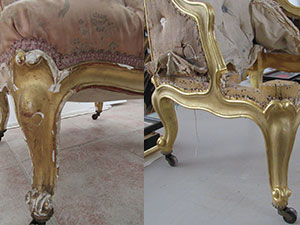 détail du pied avant et après restauration 